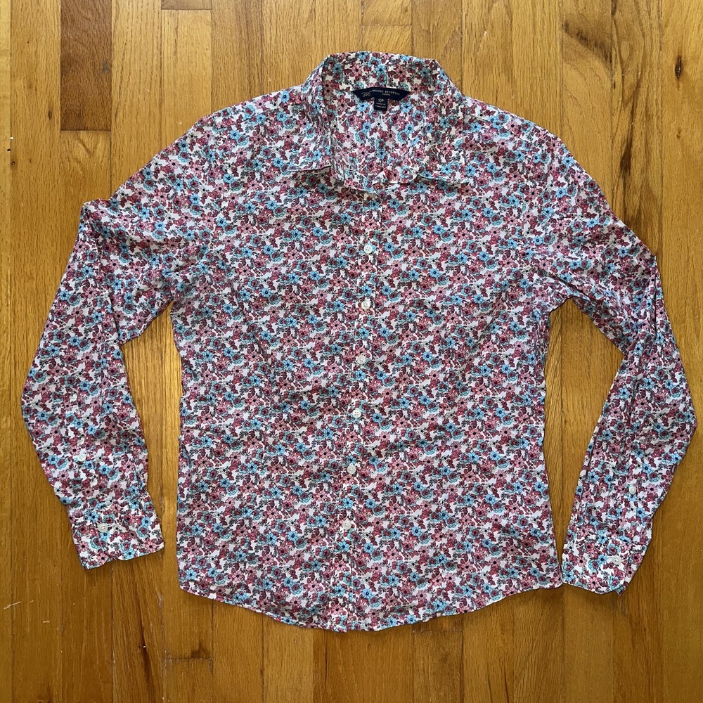 Brooks Brothers‎ Shirt 10P Petite Ditsy Floral Button Up Long Sleeve Top Spring